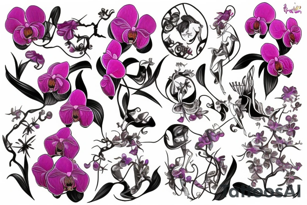 orchid in the form of a fairy tattoo idea