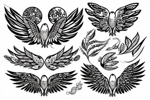 bird with wide opened wings with leaves and sparkling tattoo idea