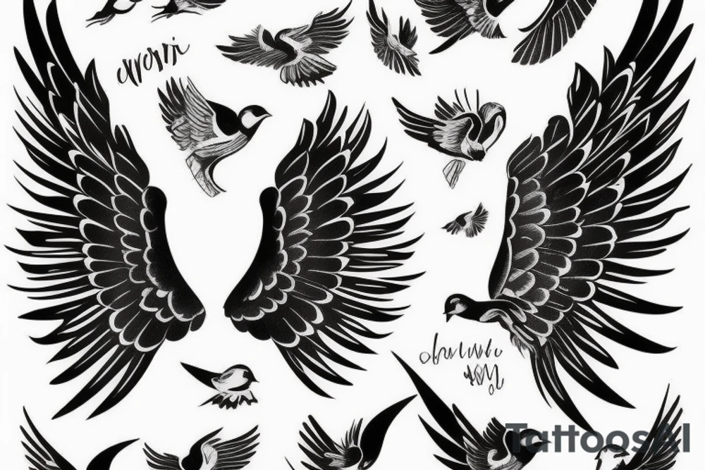 bird with wide opened wings and sparkling tattoo idea
