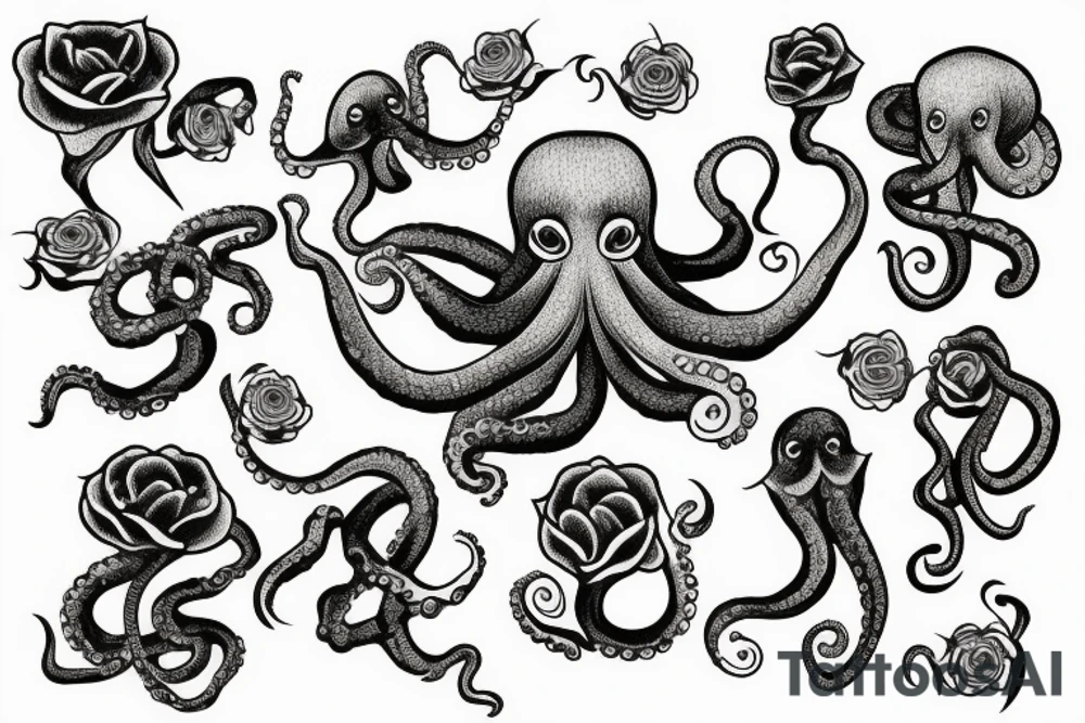 Octopus with roses tattoo idea