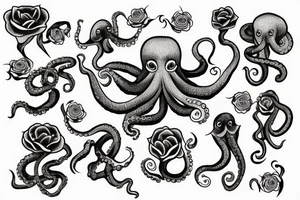 Octopus with roses tattoo idea