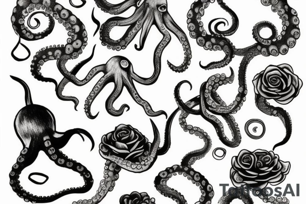 Octopus with roses tattoo idea