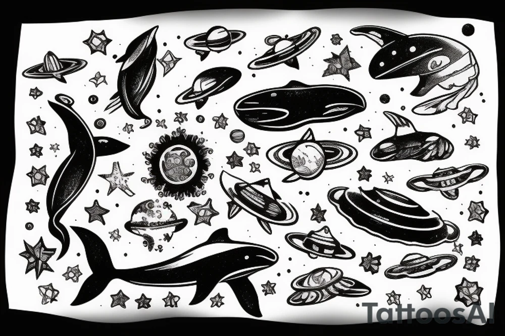 Universe, Space, Whale, UFO tattoo idea