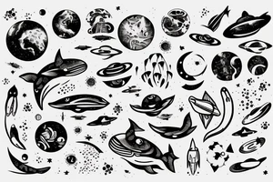 Universe, Space, Whale, UFO for hand tattoo idea