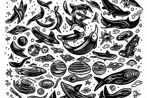 Universe, Space, Whale, UFO for hand tattoo idea