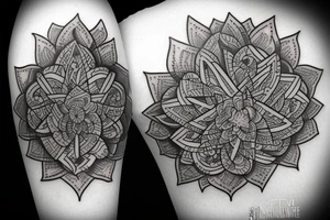 Shiv tattoo with shiv mantra and geometric design in whole arm tattoo idea