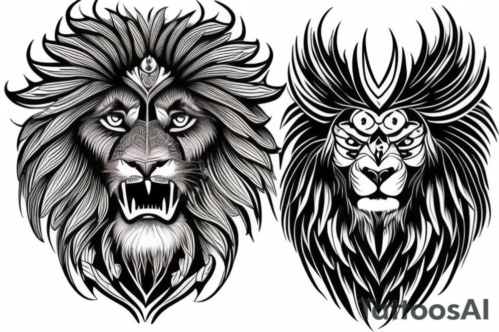 Combination of lion and eagle and eagle and wolf tattoo idea