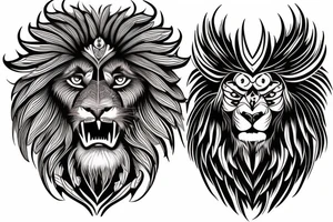 Combination of lion and eagle and eagle and wolf tattoo idea