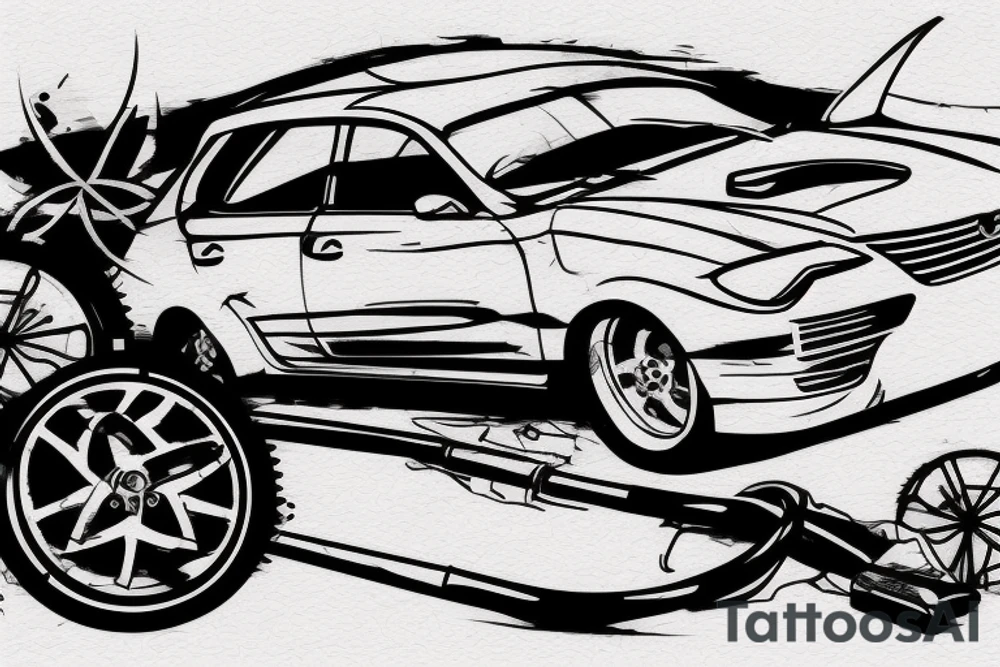 broken Mazda 3 on the background of the speedometer tattoo idea