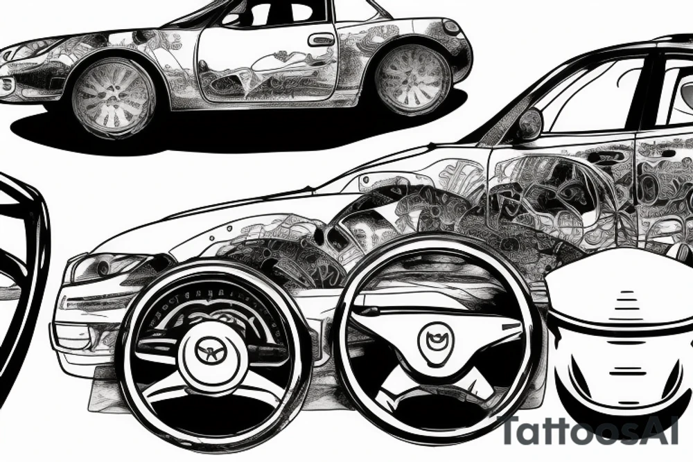 broken Mazda 3 on the background of a large speedometer tattoo idea