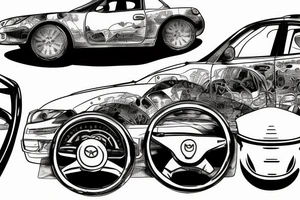 broken Mazda 3 on the background of a large speedometer tattoo idea