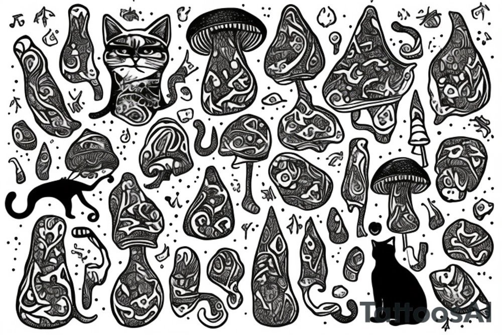 A cat that tripping on magic mushroom tattoo idea