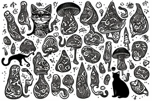 A cat that tripping on magic mushroom tattoo idea