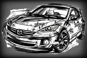 broken Mazda 3 on the background of a large speedometer tattoo idea