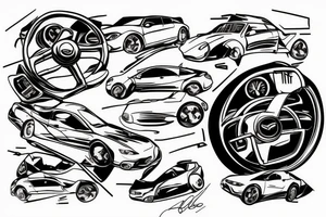 broken Mazda 3 on the background of a large speedometer tattoo idea