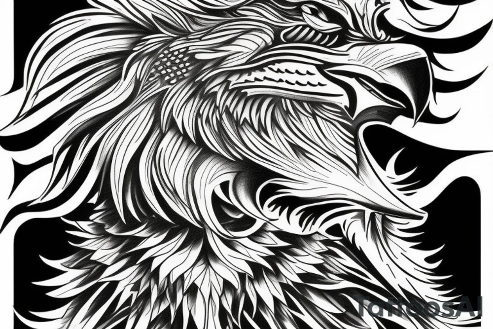Combination of lion and eagle and eagle and wolf tattoo idea
