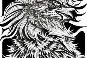 Combination of lion and eagle and eagle and wolf tattoo idea