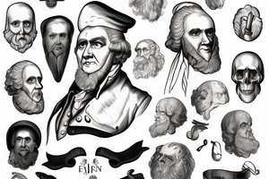 A man with a 18th century dressed with Darwin's finche head tattoo idea