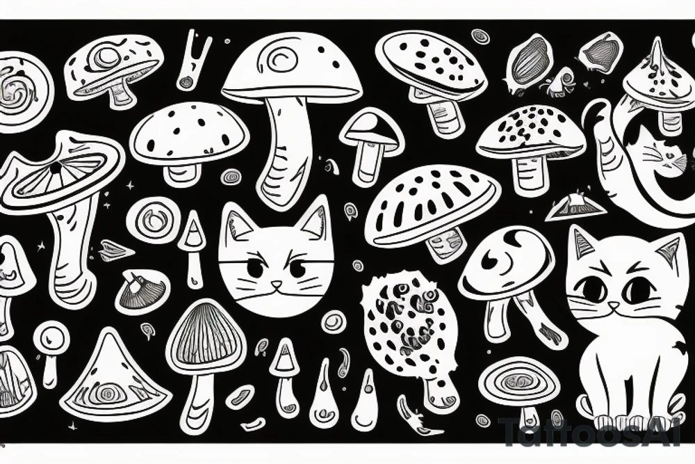 A cat that tripping on magic mushroom tattoo idea