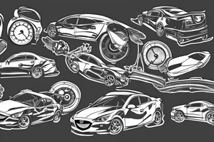 broken Mazda 3 on the background of a large speedometer tattoo idea