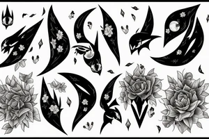 Bat, moon, lightning, flowers tattoo idea