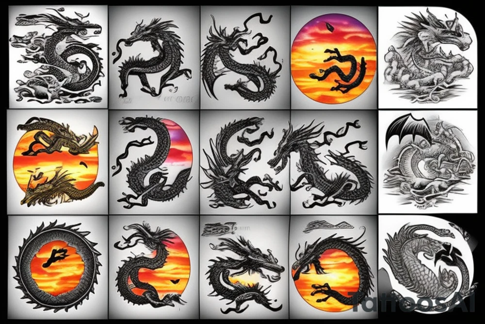 A dragon on a sunset beach tattoo idea