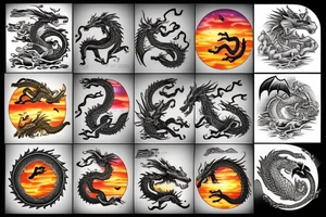 A dragon on a sunset beach tattoo idea