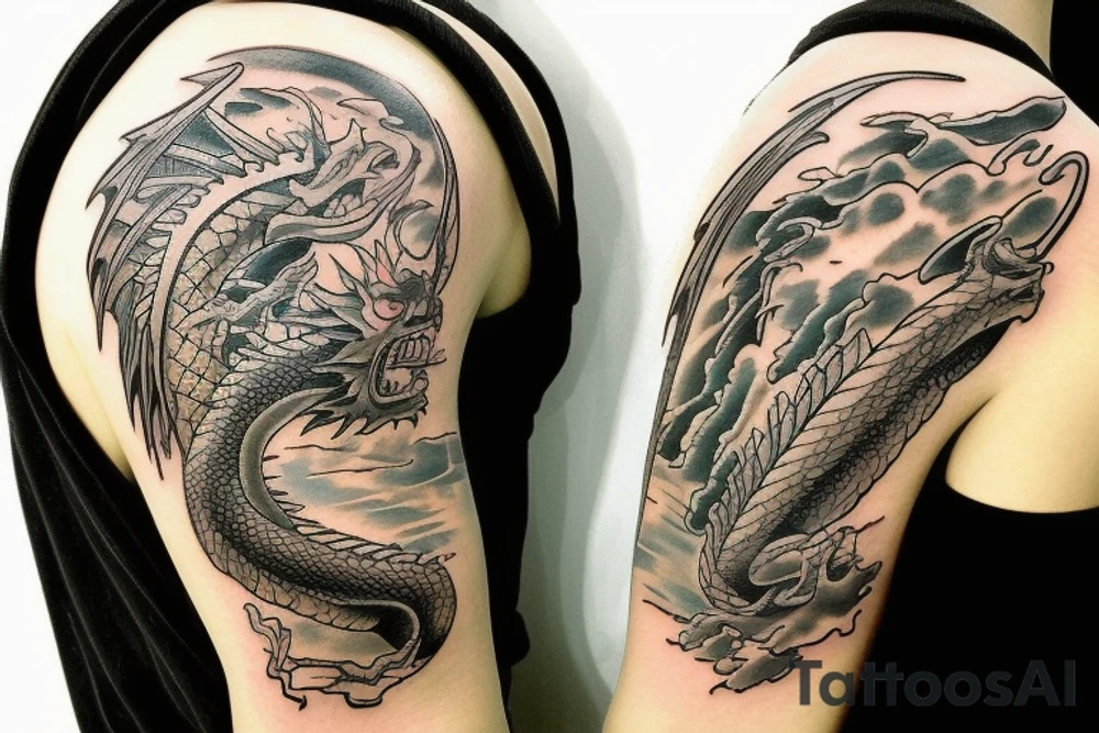 Dragon on a beach tattoo idea