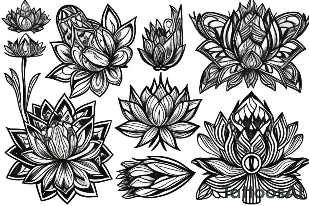 A lotus with a lot of ornamental elements, unique but gorgeous and beautiful. Full bright tattoo idea