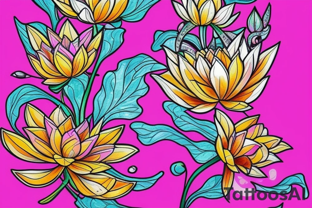 A lotus with a lot of ornamental elements, unique but gorgeous and beautiful. Full bright tattoo idea