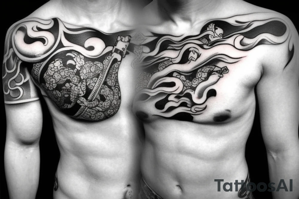 Japanese samurai with sexy abs tattoo idea