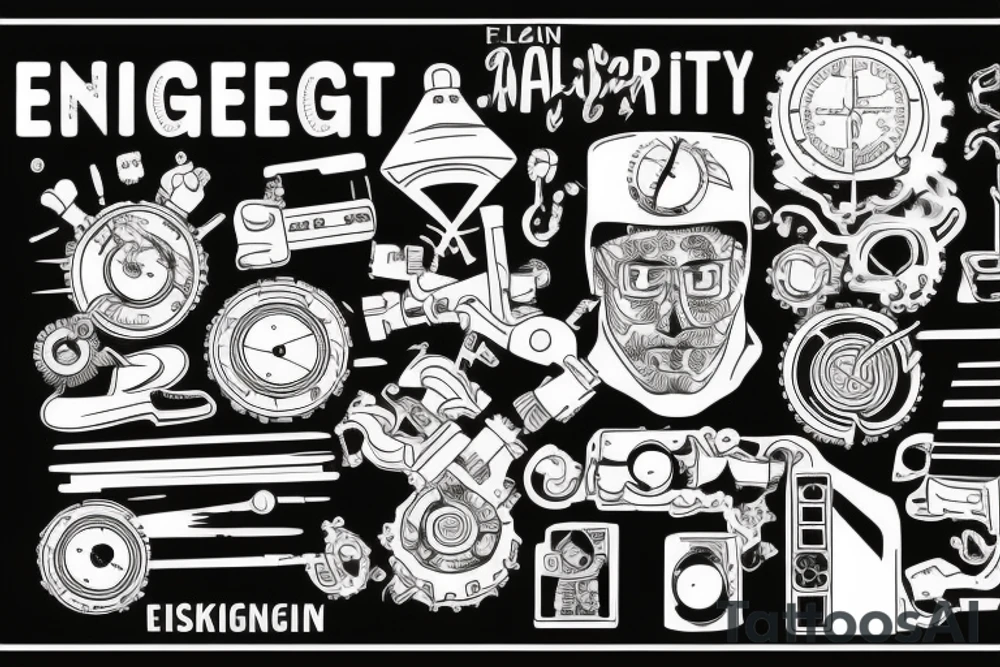 the word ENGINEER using two pin tattoo idea