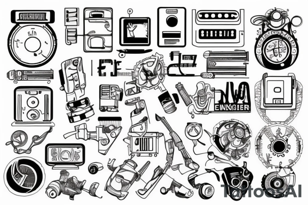 the word ENGINEER using two pin tattoo idea
