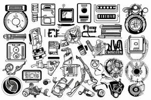 the word ENGINEER using two pin tattoo idea