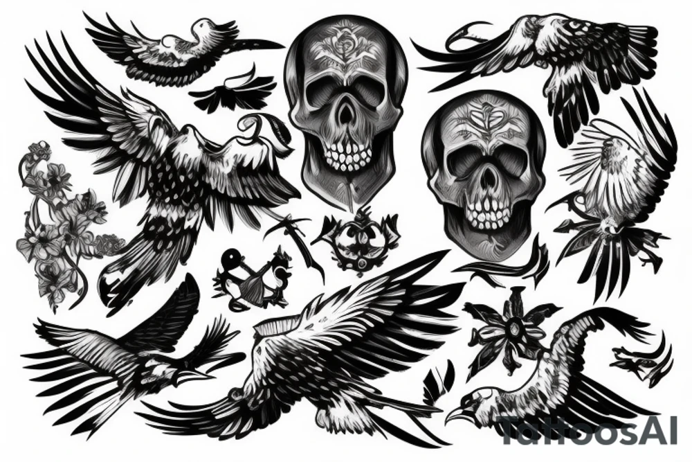 skull with eagle tattoo idea