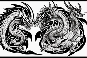 Dragon and angry bull looking in opposite directions tattoo idea