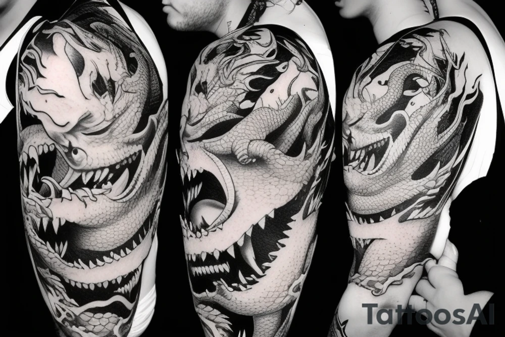 Dragon and angry bull looking in opposite directions tattoo idea