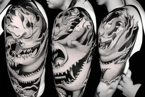 Dragon and angry bull looking in opposite directions tattoo idea