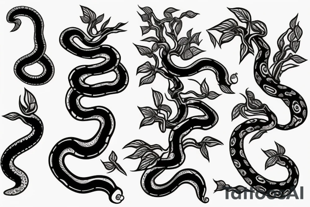 Snake and apple on a tree branch tattoo idea
