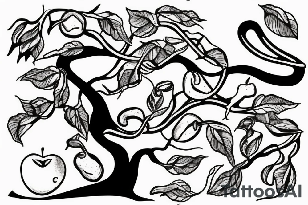 Snake and apple on a tree branch tattoo idea