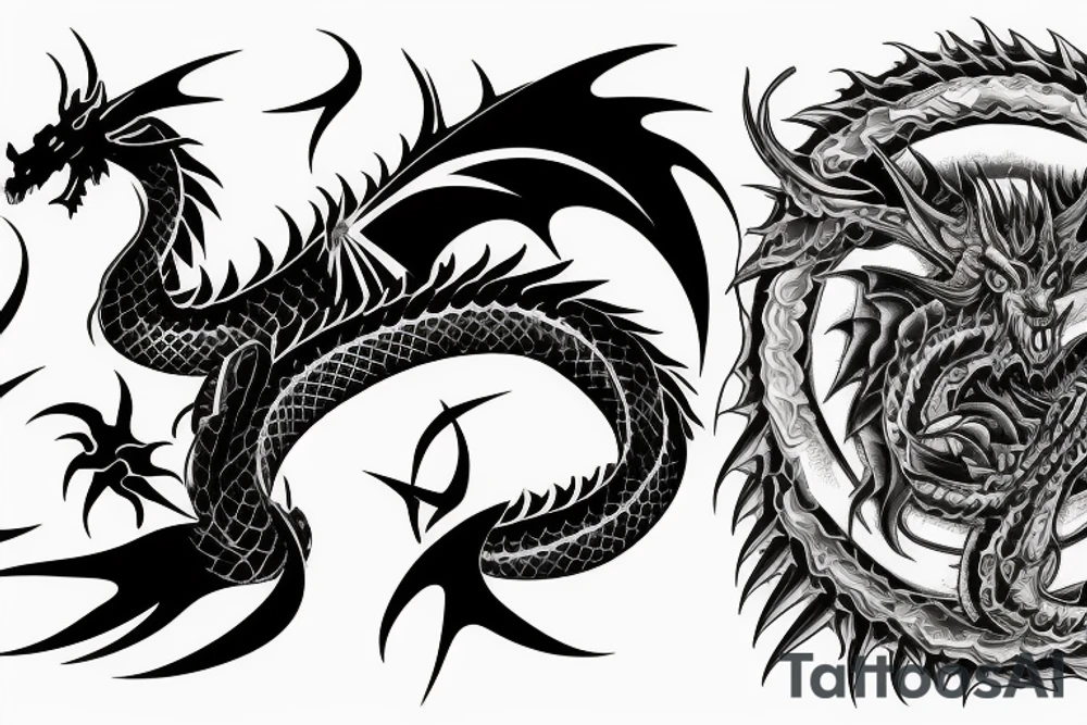 Dragon and angry bull looking in opposite directions tattoo idea