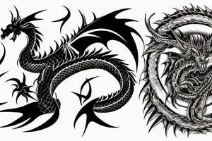 Dragon and angry bull looking in opposite directions tattoo idea
