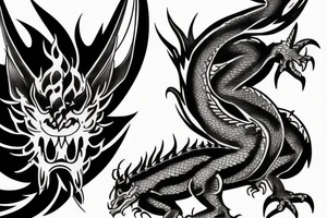 Dragon and angry bull looking in opposite directions tattoo idea