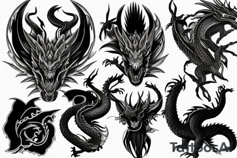 Good detailed Dragon and angry bull looking in opposite directions tattoo idea