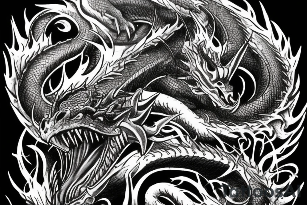 Good detailed Dragon and angry bull looking in opposite directions tattoo idea