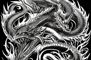 Good detailed Dragon and angry bull looking in opposite directions tattoo idea