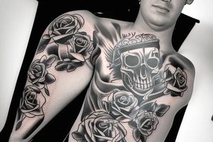 Memorial tattoo for passed friend named faraz with a car and a road and a rose tattoo idea
