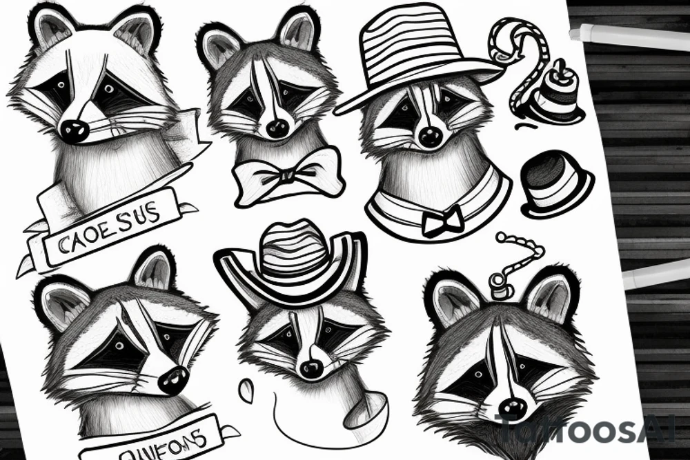 A raccoon in a hat tattoo idea