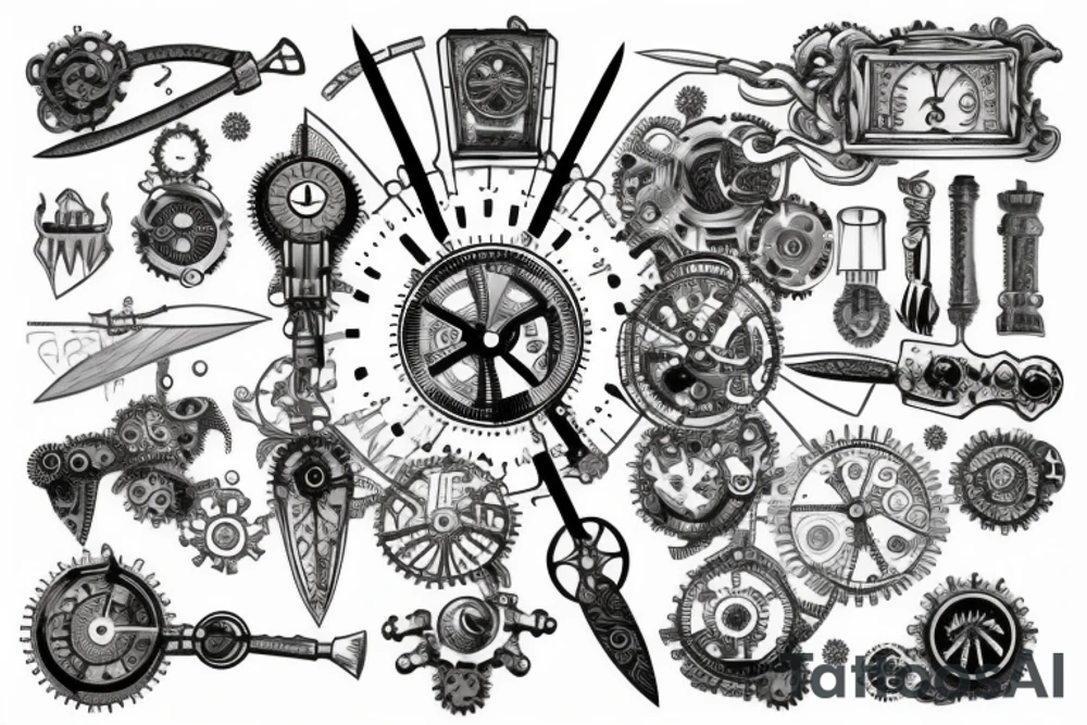 Clockwork knife steampunk tattoo idea