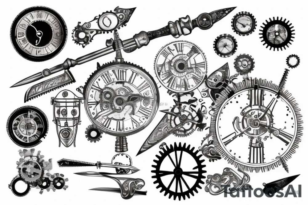 Clockwork knife steampunk tattoo idea